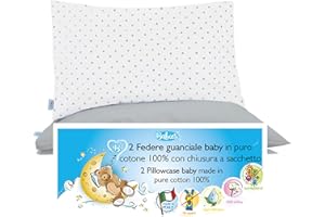 4BABIES-Kissenbezüg 40x60 Kinder - 2er Set Kopfkissenbezug mit Beutelverschluss 100% Reiner Baumwolle -Made in Italy- ÖEKO-TEX Zertifiziert - Graue Tupfen