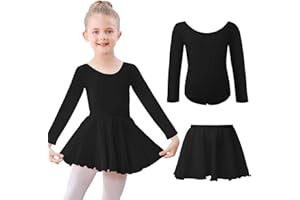 Kefiyis Body da danza per ragazze, a maniche lunghe, in cotone, con gonna, costume da ballerina per 3-11 anni