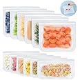 Minicoco 12 Pack Reusable Food Storage Bags Freezer Safe Snack Bags BPA Free Eco-Friendly and Leakproof Food Storage Pouches for Keeping Sandwich,Snacks,Fruit,6 Medium,6 Large (Clear)
