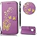Produktbild Moto G5 Hülle,Motorola G5 Leather Handyhülle,WIWJ Wallet Case[Heißprägen Prägung Schmetterlinge Ledertasche] Flip Schutzhülle Lederhülle Folio Hüllen Schale Schutzhüllen für Moto G5-Lila
