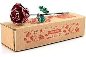 Forging Art Bcn® Rosa Eterna de Hierro Forjada a Mano - Regalo Día de la Madre, San Valentín, Bodas de hierro (6 aniversario) (Roja/Verde sin Base)