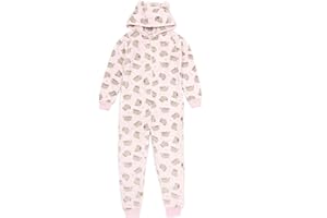 Pusheen The Cat Onesie para niñas | Kids Teens Pink Multi Brown O Opciones de Personajes Pijamas de Gato | Sherpa Fleece Hood con Cremallera