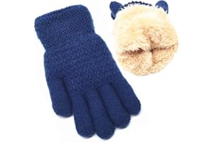 CYSOCOOL Gants Tricotés en Laine pour Enfants 5-10 Ans Garçons Filles Les Gants d’Hiver Chauds à Double Couche Thermique Moufles Chaud Plein-Doigts Mitaines Extensibles Magiques pour Cyclisme Ski Snowboard