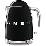 Smeg KLF03BLUK Retro Style Kettle, Water Level Indicator, 360 Swivel Base, Anti-Slip Feet, Soft Opening Lid, Stainless Steel,