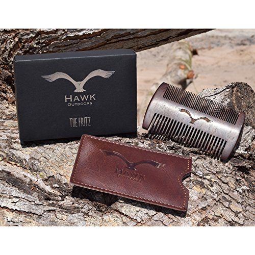 HAWK Outdoors BART-KAMM natürliche organische Bart-Pflege aus Mango-Holz – klassisch inklusive Etui mit Gürtel-Schlaufe – Vintage-Look Box als Premium Geschenk zur Bart-Bürste – Kein Sandelholz Geruch - 4