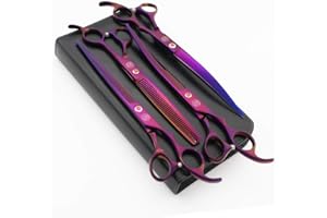 Moontay Professional 8.0" Dog Grooming Scissors Set, 4-Pieces Straight, Upward Curved, Downward Curved, Thinning/Blending Shears for Dog, Cat and Pets, JP Stainless Steel, Purple