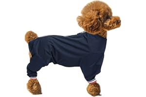 MOREZI Dog raincoat, rain snow jacket, zipper in back, waterproof jumpsuit with collar hole and reflective strip - Navy - XS