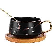 Porzellan Teetasse, Richaa Kaffeetasse Set mit Löffel und hölzerner Untertasse für Frau Mann Geburtstag Valentinstag…