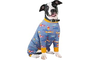 Hunde-Rehabilitationsanzug nach Operationen, weiche, langärmelige Hunde-Neuter-Shirt, konische Alternativen, verhindert Lecken, chirurgische Einteiler für große und mittelgroße (2XL, Hai)