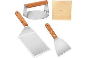 ZRODEN Smash Burger Kit, Presse Burger, Acier Inoxydable Spatule Plancha, avec 20 Papier Steak Haché, Papiers à Hamburger, Professionnel d'Accessoires Barbecue
