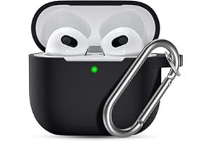 Ouwegaga Cover per Airpods 3, Silicone Custodia per Airpods Terza Generazione 2021, Protezione Completa del Corpo Cover Compatìbile con Apple Airpods 3 Case, con Moschettone, Nero