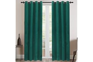 Rose Home Fashion Velvet Blackout Curtain Set with Eyelet, 2 Panels Thermal Insulated Velvet Curtains for Living Room Bedroom, 66 X 90(W X L), Emerald