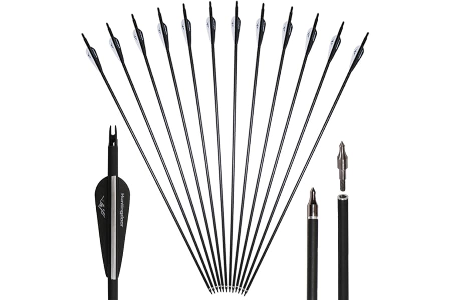 Huntingdoor 12Pcs 30 inch Archery Arrows Hunting Targeting Arrows with Replaceable Broadhead for Recurve Bow Compound Bow Target Practice
