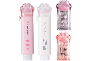 KEEPSWEAT 2 Pcs Cat Paw Cute Pencil Sharpener and 2 Pcs Retractable Eraser Push Pull Design Kawaii Cat Eraser,Pencil Sharpeners Manual for Kids Rubber Aesthetic Erasers Student Home School Supplies