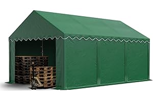 TOOLPORT Tendone deposito 4x6 m PVC 750 N Verde Scuro Tenda capannone Telaio perimetrale e Rinforzo del Tetto