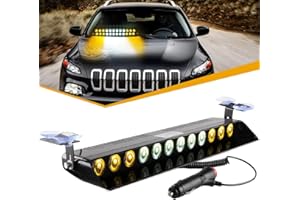 Sidaqi Lumière Stroboscopique,Lumière d'avertissement de flash de fréquence Utilisation dans pare-brise/tableau de bord/flash d'urgence 12V 12 LED avec ventouse, Jaune Blanc Jaune