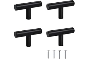 Taiyeestar Möbelknöpfe Schwarz, 4 Stück Schrankknöpfe Edelstahl, T Schrankgriffe, Kommodenknöpfe, Schubladenknöpfe, Modern Knöpfe für Schublade, Kommode, Möbel, Küche