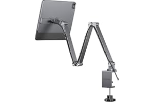 LULULOOK Magnetisch Kabelloses Aufladen Ständer für iPad Pro 11'' M5(2025)/M4(2024), Aluminium 360° Einstellbar Faltbar iPad Pro Arm Halterung, 18W Aufladen Tablet Halterung mit 2M USB C Kabel