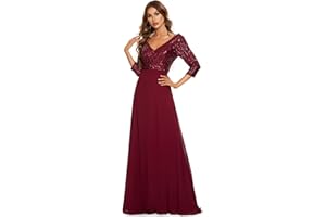 Ever-Pretty Abito da Cerimonia Elegante Manica Lunga Scollo a V con Paillettes Linea ad A Chiffon Donna 00751
