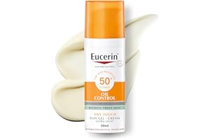 Eucerin Face Sunscreen Oil Control Gel-Cream Dry Touch, High UVA/UVB, SPF 50+, Light Texture Sun Protection, Suitable Under Make-Up, For Blemish-Prone Skin, 50ml