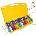 NICOLINI Glockenspiel 25 Notes avec Lames Métalliques Colorées – Carillon Percussion avec 2 Mailloches Jaunes – Instrument de Musique 2 Octaves – Mallette de Rangement Incluse – Jaune