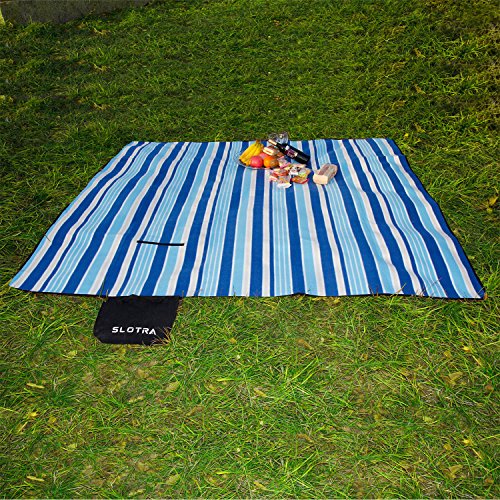 SLOTRA Picknick Decken Fleece Wasserabweisend Unterseite Outdoor Park Wiese Haushalt Camping Ausflug Picknickdecke Wärmeisoliert Blau (200×200 cm) - 9
