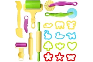 nuoshen 20 Pcs Clay Dough Tool Kit, Plastic DIY Clay Dough Modelling Tools Set Rollers and Cutters for Kids(Random Color)