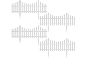 ASAB 4Pcs Wood Brick Effect Plastic Garden Border Edging Fencing Set with Detachable Picket Border Fence Edging for Courtyard Farms Outdoor Yard Patio Flowerbeds Decoration Set (4 x White Wood Effect)