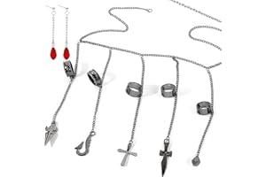 Zaky Anime HXH Kurapika Cosplay Fünf-Finger-Ringe-Armband Hunter Charm Ohrringe für Frauen Männer - Best Stuff für Sammlung Schmuck Halloween Cosplay Geschenke mit Aufkleber 22 Stück