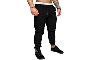 NANAMEEI Pantalon Cargo Homme en Coton Sport de Jogging Slim Fit Casual de Travail Taille Elastique avec 6 Poches