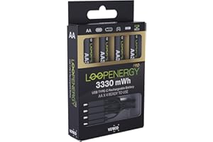 VERICO LoopEnergy Pro AA 3330 Wiederaufladbare USB-C Batterie AA 1,5V 3330mWh (2220mAh) Li-Ion Akku, Schnellladung via USB-C Anschluss in ca. 2 Stunden, 4er Pack AA, 1 Kabel USB -A auf 4 x USB-C