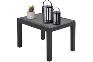 idooka Faux Small Rattan Side Table & Outdoor Coffee Table - Plastic Grey Garden Furniture Table Only with Wicker Effect, Perfect for the Balcony, Picnic, Backyard, and Patio, Easy Assembly