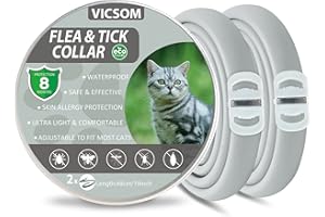 VICSOM Collare Antiparassitario per Gatti, Collare Antipulci Gatto, Collari Antiparassitari per Gatti, 8 Mesi di Protezione Naturale Collare Gatto Antiparassitario Regolabile Impermeabile 18.8In Grigio 2Pcs