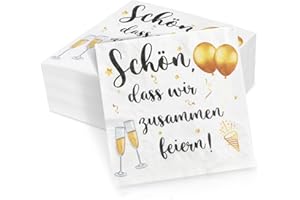 ‎O-KINEE 40 Stück Servietten Geburtstag, Servietten Spruch Schön, dass wir zusammen feiern, Einmalservietten Weiß Partyservietten für Taufe Babyparty Geburtstag Tischdeko Hochzeitsservietten