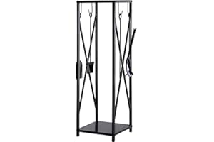 Outsunny Porte bûches - Range bûches Serviteur de cheminée Colonne - Multi Accessoires dim. 34L x 34l x 111H cm métal Noir