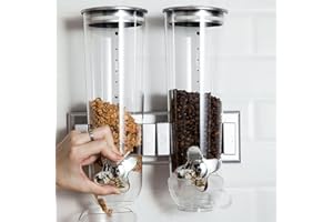 kangten Dispenser per cereali, a parete, doppio dispenser per alimenti secchi, per cereali, caramelle (argento)