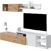 Habitdesign Reversible Living Room Set, Living Room Furniture, Dining Modules, Julia Model, Nodi Oak Finish and Artik White,