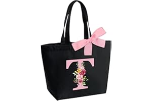 HAMATATA Bolsa de Mano Personalizada con Inicial, Mujer Bolsos Tote Bag Shopper, Regalos para Mujer Alfabeto Bolsa, Adecuada para Bodas, Cumpleaños, Navidad, Regalo para mamás, Amigas, Damas de Honor