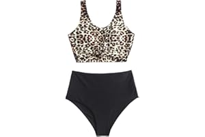 ZAFUL Women’s Two-Piece Tankini, Padded Bikini with Floral Pattern, Lace-up Top and High-Waisted Bottoms, Swimsuit