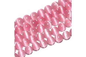 LIFAVOVY 8mm Pink Cat Eye Beads Round Semi Precious Gemstone Loose Beads for Jewelry Making (47-50pcs/strand)