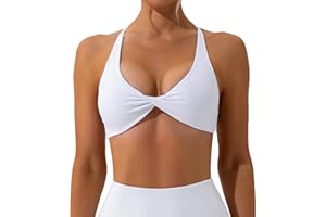 Loozykit Women Workout Sports Bra Backless Criss Cross Padded Yoga Bra Light Low Support Deep V Neck Ivy Low Impact Fitness Running Gym Crop Tank Tops