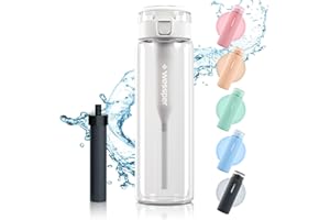 Wessper Bouteille d'eau en Verre en Borosilicate, Gourde Filtrante Sans BPA avec Filtre 680 ml, pour Enfant et Adultes| Filtre à Charbon Actif pour la Gourde - Transparent