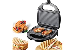 Domestic King 3-in-1 Snack Maker - Waffle Machine, Sandwich & Toastie Maker, Panini & Grill Press, Interchangeable Non-Stick Plates, 750W, Auto Temperature & Cool Touch Handle- DK18117