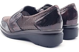 PITILLOS - 5310 Marrón - Zapato mocasín de Piel, con cuña, Suela de Goma, para: Mujer