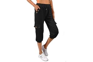 heekpek Femme Pantalon 3/4 Chic Ete Ample Pantalon Jogging Cotton Casual Pantacourt Pantalon de Yoga Pilattes Pantalon Décontracté avec Poches