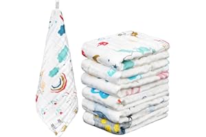 AYESY Muselinas Bebe Algodon,6 Piezas 30 * 30cm Muselinas Bebe,Toalla Facial Infantil,6 Capas De AbsorcióN De Agua Y Suavidad Gasas para Bebes,Piel Sensible para ReciéN Nacidos