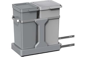 EKO Poubelle Cuisine Double Tri 2 Compartiments 20L + 15L Extractible | Sous Évier avec Rails Coulissants | Fermeture Silencieuse Compact Double