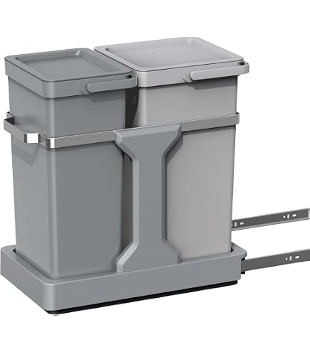 Wesco Pull Boy Vario 9XL – Contenitore A Scomparsa Per Rifiuti/Raccolta Differenziata. Installabile In Cassetto O Mobile 60cm. Capacità 26+11 Litri, Grigio, Alto 277mm.