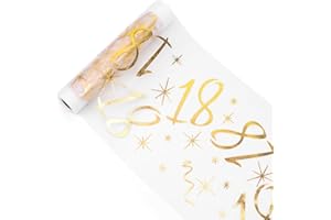 MORLUKS Tischläufer 18 Geburtstag, Tischdeko Geburtstag 28 cm x 10 m, Tischläufer Gold Rolle, Deko 18. Geburtstag Mädchen Junge, Tischdecke Tischband für Geburtstag Jahrestag Feier Party