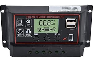 PLYISTY Regolatore di Carica Solare PWM, Regolatore di Carica del Pannello Solare Intelligente con Doppia Porta USB 12V/24V 10A/20A/30A(20A)